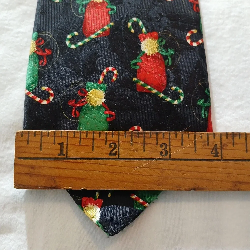 Vintage‎ Robert Talbott Tie Mens One Size Black Silk Christmas Candy Cane 90s